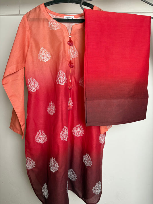 2 piece tie & dye stitched farshi suit